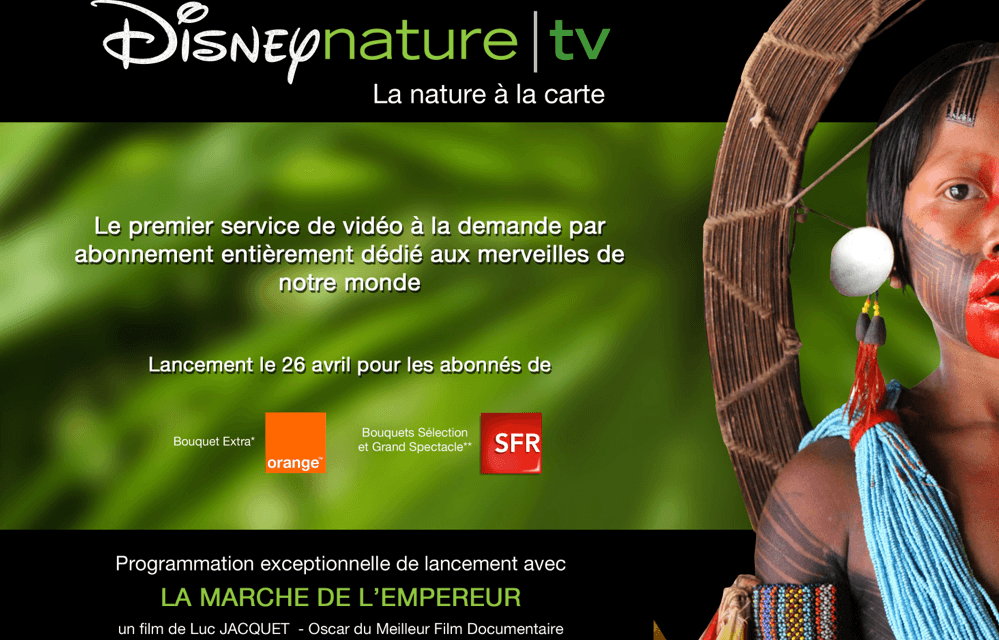 Lancement de Disneynature tv, un service de vidéo à la demande par abonnement, le 26 avril 2012, pour les abonnés de la TV d’Orange et de SFR