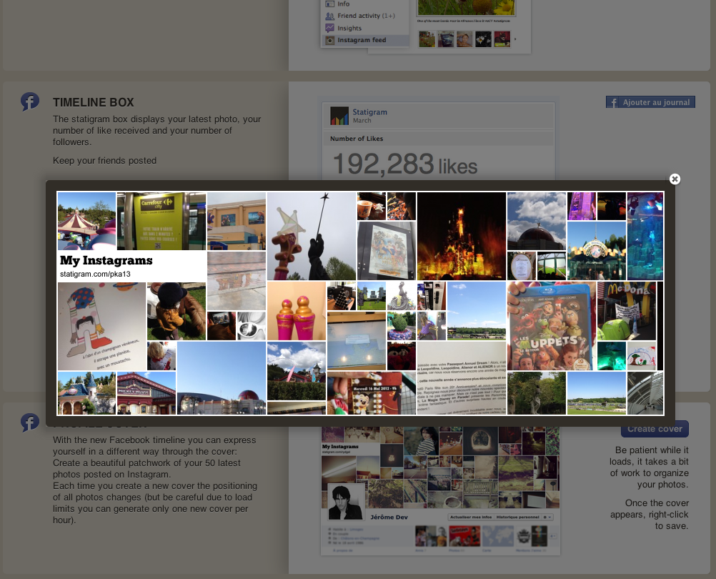 Créer sa couverture de page ou de profil Facebook format timeline avec sa galerie Instagram