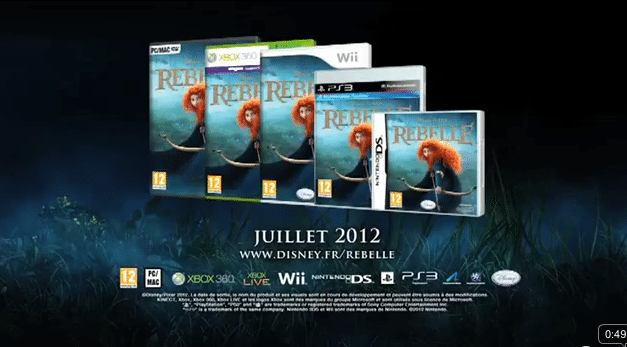 Disney France annonce Rebelle : Le jeu vidéo qui sortira le 26 Juillet sur PS3 (Move), Xbox 360 (Kinect), Wii, DS et sur Windows PC/ MAC.
