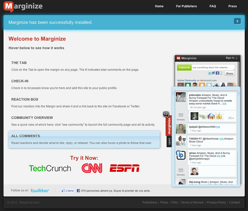 Marginize - Une page active