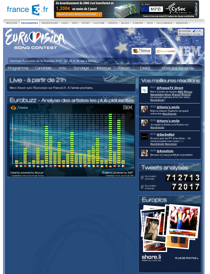 La Page France 3 consacrée à l'Eurovision 2012 et aux réseaux sociaux