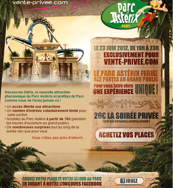 Le 23 Juin 2012 de 19H à 23H le Parc Astérix vous propose une soirée spéciale avec Vente-Privée.