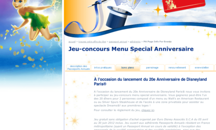 Concours Passeports Annuels Disneyland Paris : A gagner 20 dîners pour 2 personnes composé d’un menu au Walt’s ou au Silver Spurs Steakhouse comprenant l’accès à une zone privatisée pour assister au spectacle Dreams®!