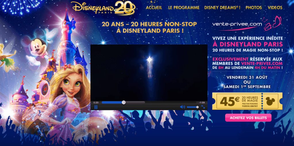 Vente Privée Disneyland Paris 20 ans 20 heures