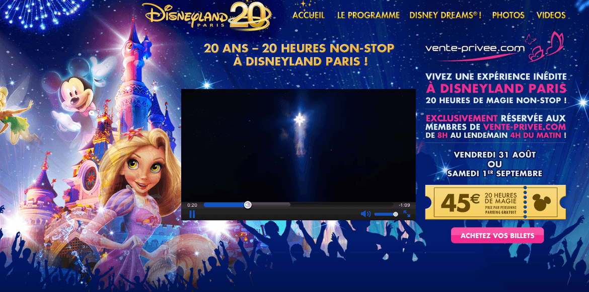 Disneyland Paris et Ventes Privées vous proposent de passer 20 heures de magie non-stop à l’occasion du 20ème anniversaire.