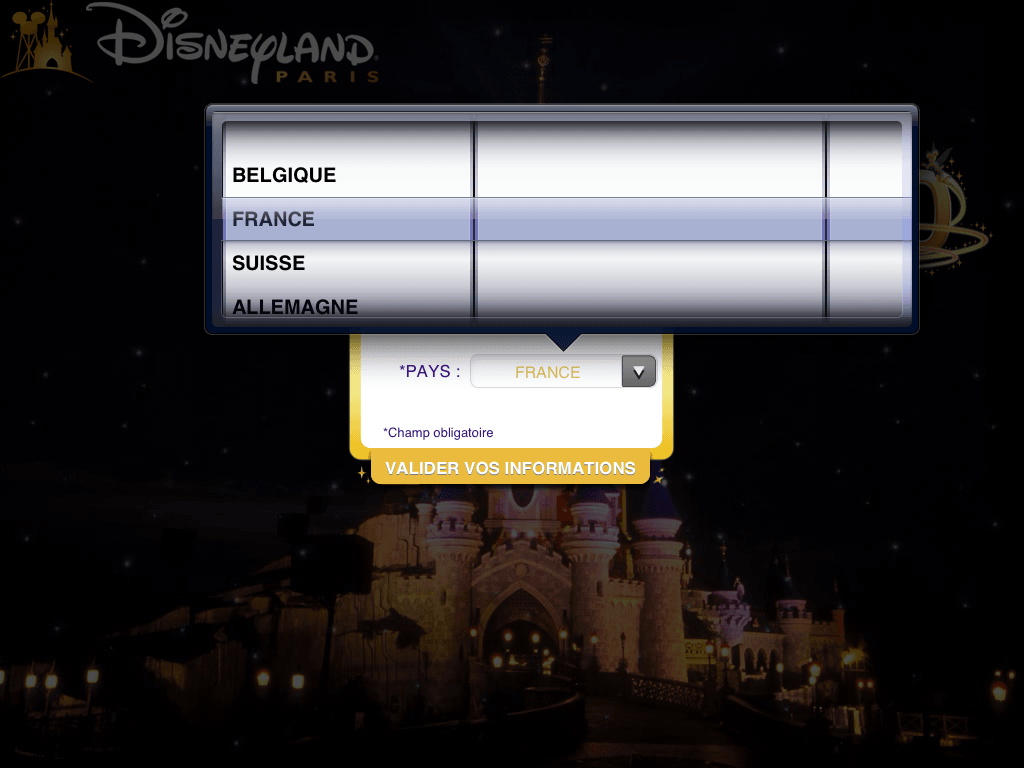 iPad Brochures officielles Disneyland Paris - Choix de pays / Langue