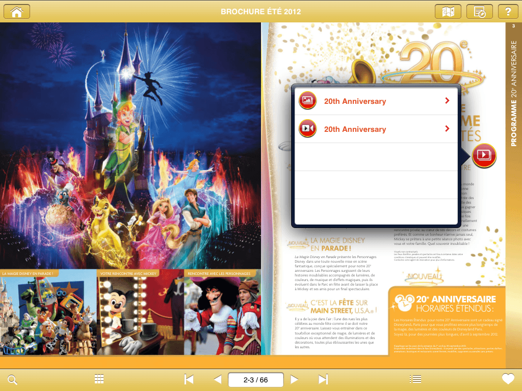 iPad Brochures officielles Disneyland Paris - Voir une vidéo ou une galerie photo