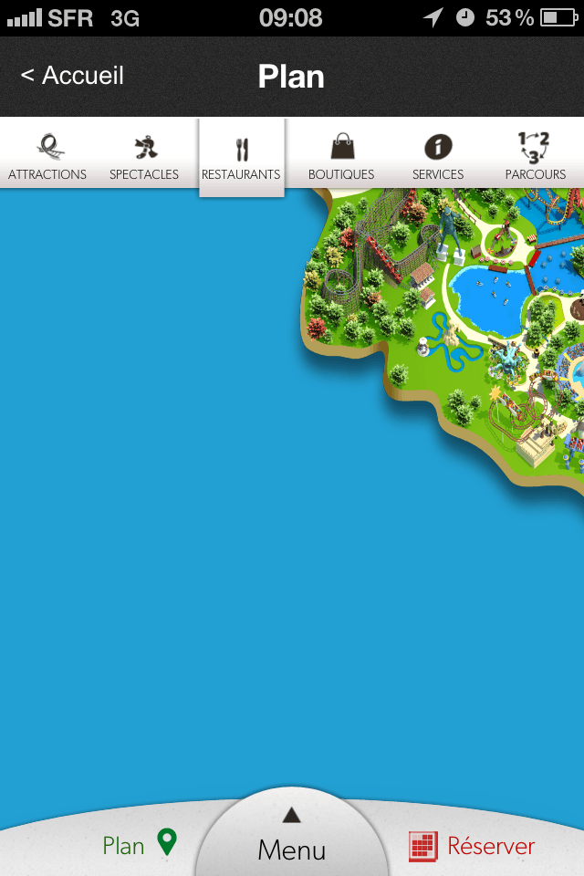 Parc Astérix - Application iPhone - Déplacement sur la carte