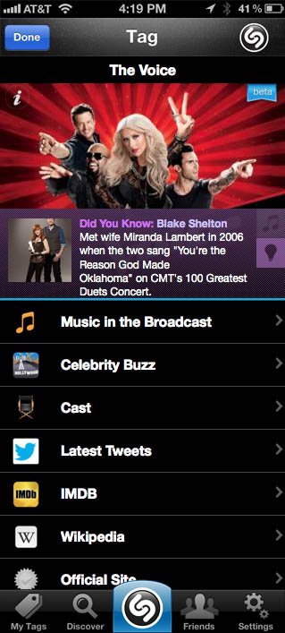 Shazam for TV Tag Result_The Voice