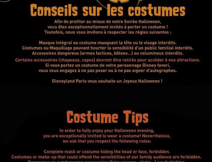 Disneyland Paris publie ses recommandations pour le port de costume lors de la soirée Halloween.