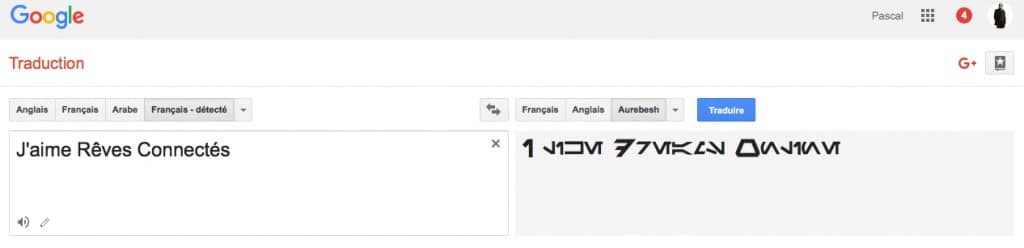 Google Traduction StarWars Aurebesh