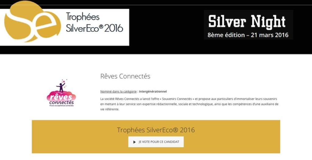 Rêves Connectés nominé aux Trophées de la SilverEco 2016