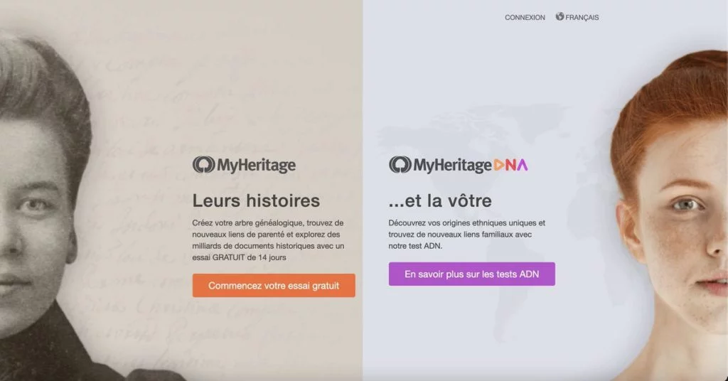 Page d'accueil MyHeritage / MyHeritage DNA